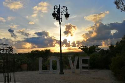 Cour extérieure ensoleillée avec des plantes en pots, des chaises en métal et un bâtiment à toit de tuiles en arrière-plan.