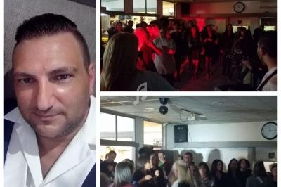 Montage photo montrant un homme en gros plan et des groupes de personnes dansant dans une salle éclairée par des lumières…