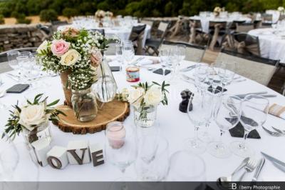 Montagne rocheuse éclairée par une lumière douce, entourée de collines boisées et d'arbres au premier plan.
