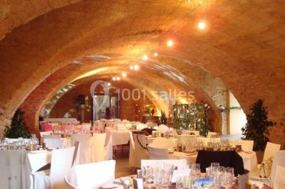 Bouteille de vin rouge posée sur une surface en pierre, avec des fleurs floues et un paysage en arrière-plan.