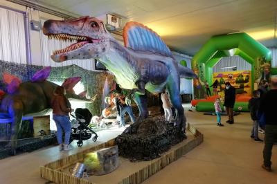 Un motocycliste effectue un saut spectaculaire au-dessus de véhicules dans un espace extérieur ensoleillé.