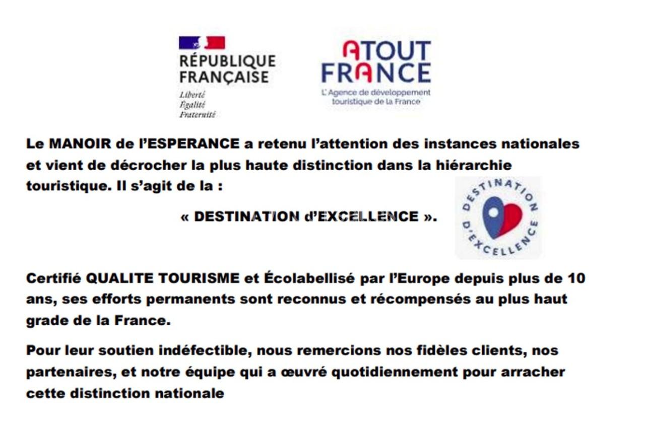 Logo de la République française et d'Atout France accompagnant un texte annonçant une distinction touristique pour un manoir.