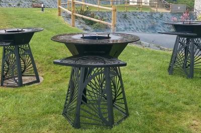 Miniature Location salle Saint-Samson-de-la-Roque (Eure) - Manoir Néo Normand #40 Passerelle en bois surplombant un jardin fleuri avec des arbres et un ciel dégagé en arrière-plan.