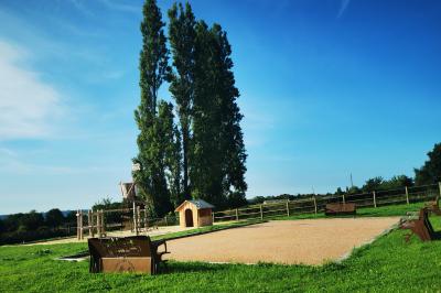 Miniature Location salle Saint-Samson-de-la-Roque (Eure) - Manoir Néo Normand #82 Passerelle en bois surplombant un jardin fleuri avec des arbres et un ciel dégagé en arrière-plan.