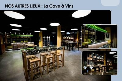 Vue intérieure d'un appartement moderne avec cuisine ouverte, et photo extérieure d'un immeuble résidentiel.