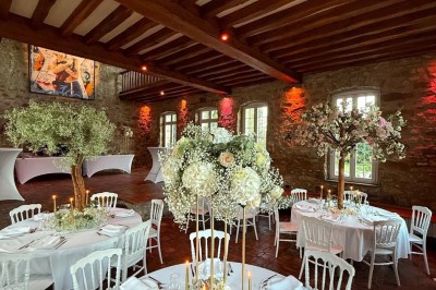 Logo avec le texte ’Maison Nelson’ en typographies colorées et manuscrites, accompagné de ’Villecerf’ en bas.