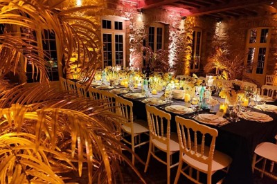 Logo avec le texte ’Maison Nelson’ en typographies colorées et manuscrites, accompagné de ’Villecerf’ en bas.