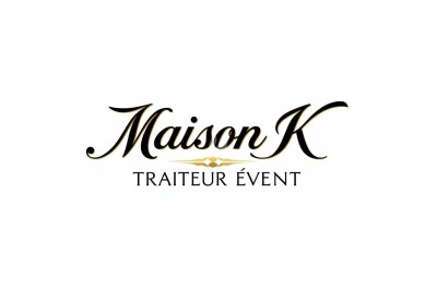 Logo de Maison K avec une typographie élégante et l'inscription ’Traiteur Évent’ sur fond blanc.