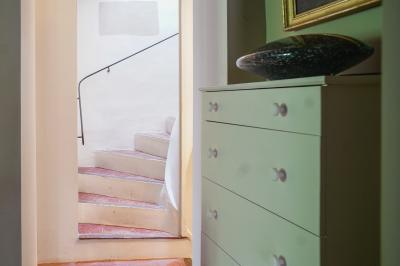 Plan dessiné à la main d'un jardin avec piscine, oliveraie, pelouse, orangerie et divers aménagements paysagers.