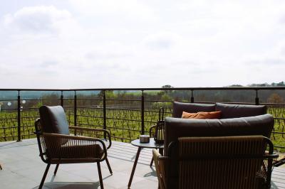 Coffret de trois bouteilles de vin rosé Château Icla posé devant des vignes en hiver.