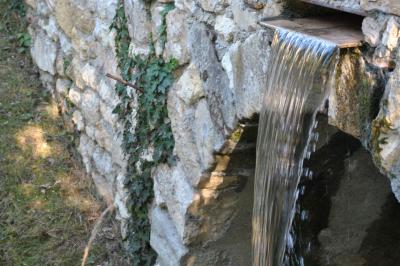 Ardoise décorative accrochée à une grille en fer forgé, entourée de végétation et d'un voile blanc.