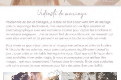 Deux formules de vidéo de mariage présentées avec photos de couples, détails des prestations et coordonnées de contact.