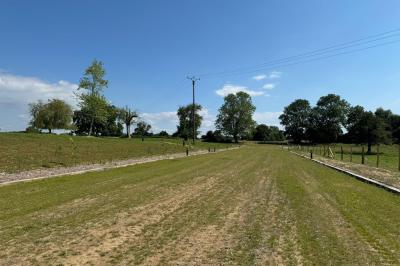Chambre mansardée avec mur en briques, lit avec coussins, parquet clair et lumière naturelle provenant de deux fenêtres de…
