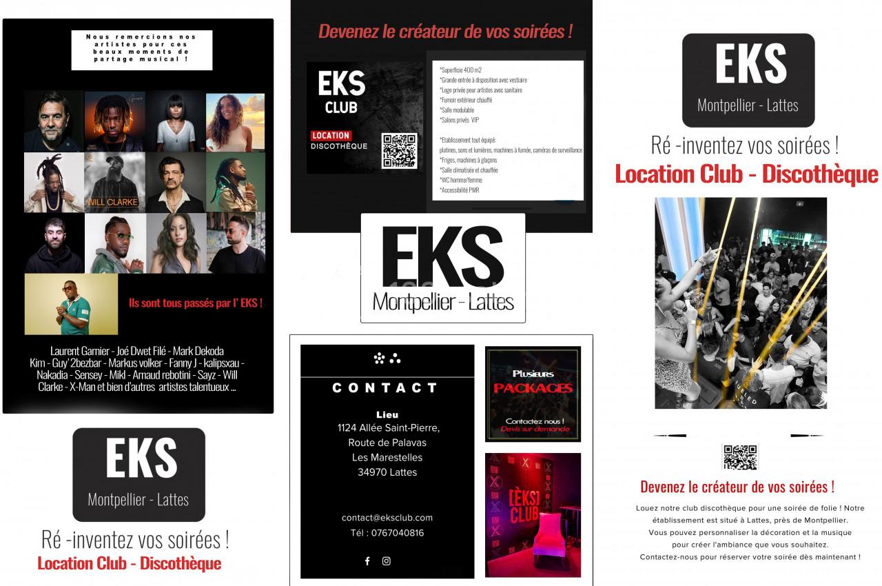 Flyers promotionnels pour une discothèque à Montpellier, avec informations de contact, photos d'ambiance et offres de…