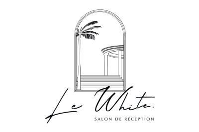 Logo du salon de réception ’Le White’ avec une typographie élégante sur fond blanc.