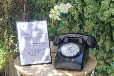 Clé USB en bois gravée ’Voice Memories’ avec son étui assorti, posée sur une surface naturelle.