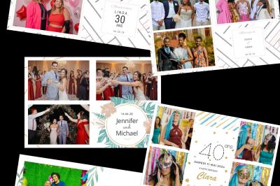 Borne photo sur trépied avec anneaux lumineux, installée dans une salle en briques avec tonneaux en arrière-plan.