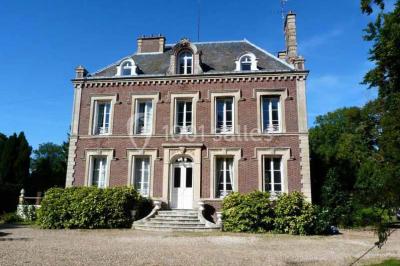 Glycine en fleurs grimpant sur une pergola, avec une maison en briques et des arbustes en arrière-plan.