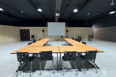 Miniature Location salle Saint-Cyr-sur-Menthon (Ain) - Domaine des Saveurs - Les Planons #6 Cour pavée avec un petit arbre au centre, entourée de bâtiments et de haies verdoyantes sous un ciel dégagé.