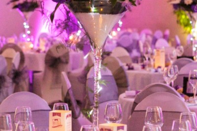 Miniature Location salle Roanne (Loire) - Château de Matel #12 Allée gravillonnée bordée de lanternes blanches menant à un jardin arboré, vue depuis un portail en fer forgé.