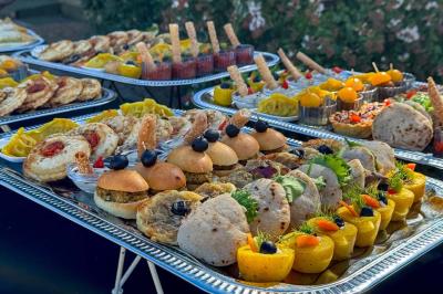 Mur en pierre orné d'une mosaïque colorée représentant un motif circulaire, entouré de végétation.