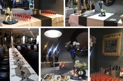 Plateau de bouchées variées comprenant mini-burgers, wraps, brochettes et amuse-bouches garnis.