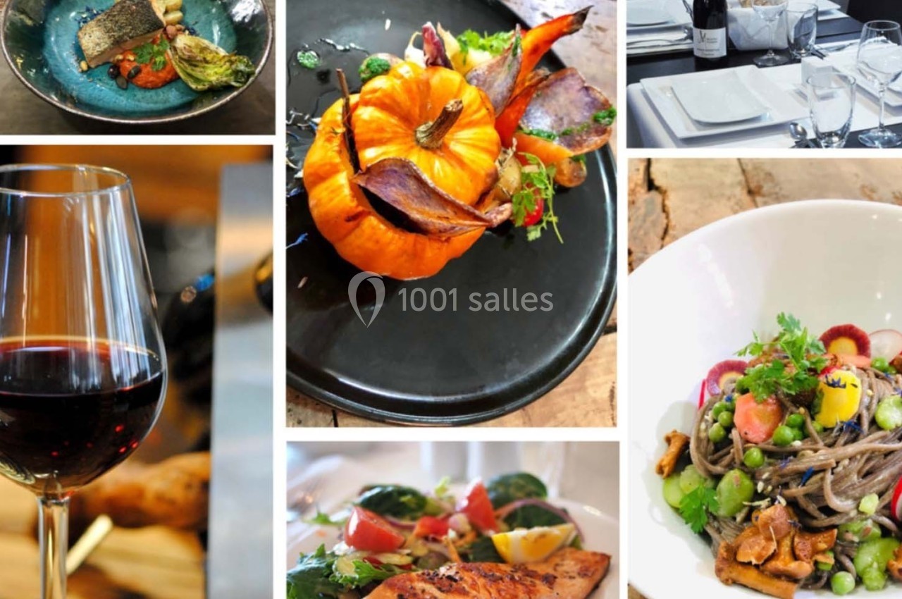 Assortiment de plats gastronomiques et de vin, incluant poisson, légumes, pâtes et présentation soignée.