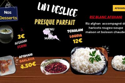 Miniature Traiteur Colmar (Haut-Rhin) - Afghane Kitchen #4 Plat de feuilles de légumes mijotées dans une sauce épicée, présenté dans une assiette blanche.