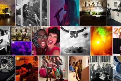 Rideaux rouges fermés dans une pièce lumineuse avec des échantillons de tissus colorés alignés sur la gauche.