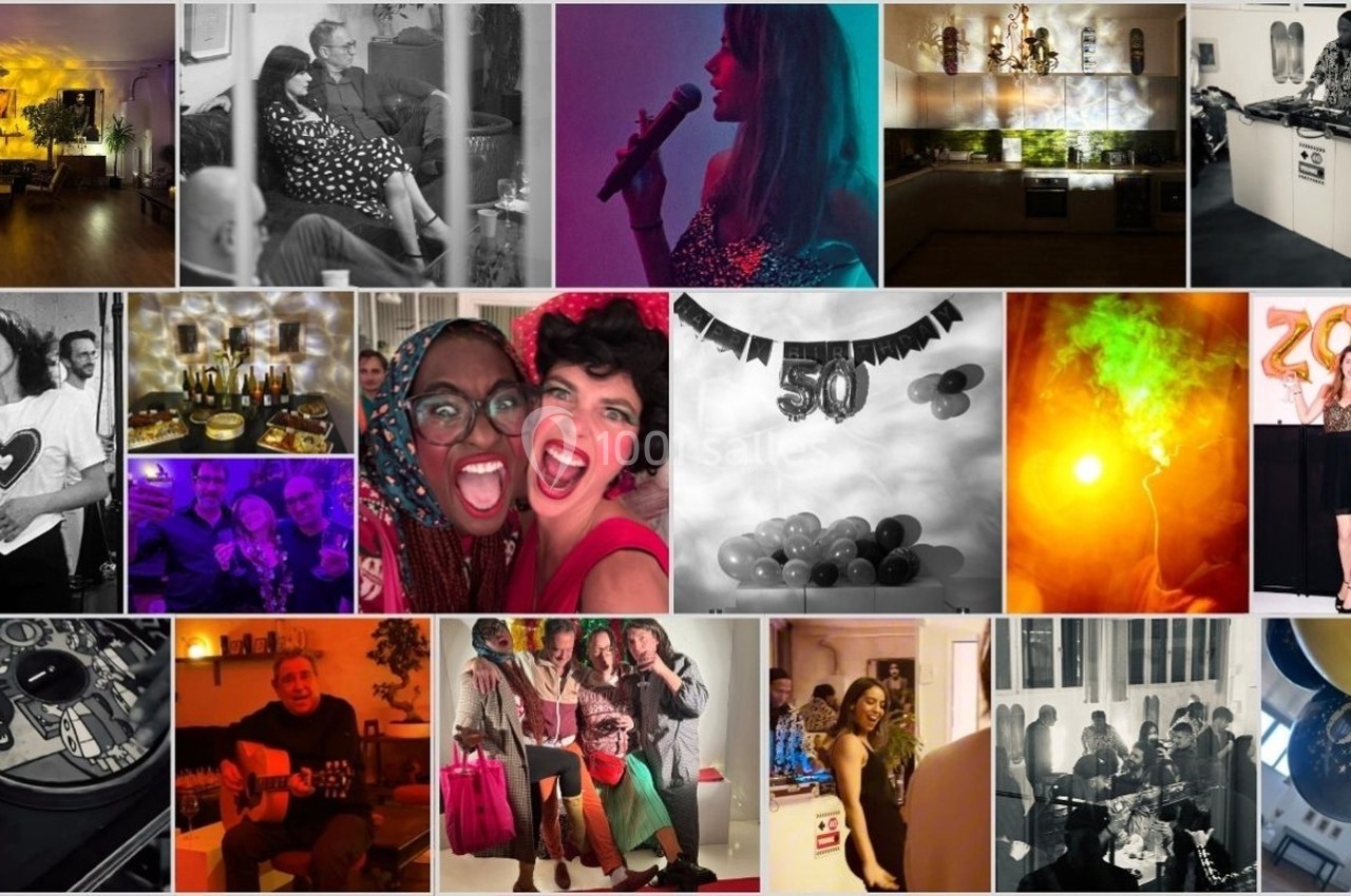 Montage de photos montrant des moments festifs, des personnes chantant, dansant et célébrant dans divers environnements.