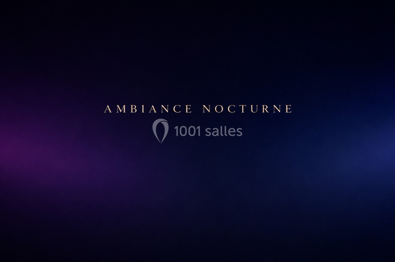 Fond dégradé sombre avec des nuances de violet et bleu, texte central ’Ambiance Nocturne’ en lettres dorées.