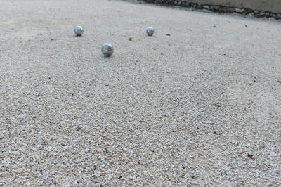 Miniature Location salle Brou (Eure-et-Loir) - Domaine de l'Ozanne #5 Table de ping-pong bleue en extérieur avec deux raquettes rouges posées de part et d'autre du filet.