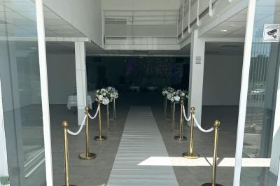 Assiettes garnies de samoussas, salade, tomates cerises, germes de luzerne et rondelles de citron.