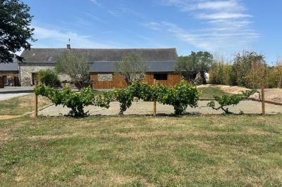 Cuisine professionnelle avec plans de travail en inox, évier, lave-vaisselle industriel et vue sur l'extérieur.