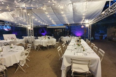 Miniature Location salle Peyrolles-en-Provence (Bouches-du-Rhône) - Presqu'ile de Real Plantain #10 Chambre avec lit recouvert d'un couvre-lit à motif léopard, fauteuil assorti et miroir encadré sur un mur clair.