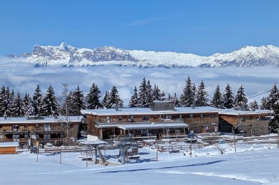 Assiette contenant une tranche de viande saignante, purée de pommes de terre et carottes glacées, nappée de sauce.