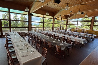 Assiette contenant une tranche de viande saignante, purée de pommes de terre et carottes glacées, nappée de sauce.