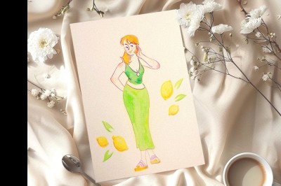 Illustration peinte à la main représentant un homme et deux enfants dans un style artistique, avec des noms et une date…