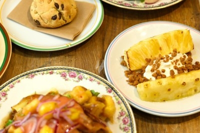 Assiette de magret de canard tranché sur purée de patates douces, garnie de persil et accompagnée d'une sauce.