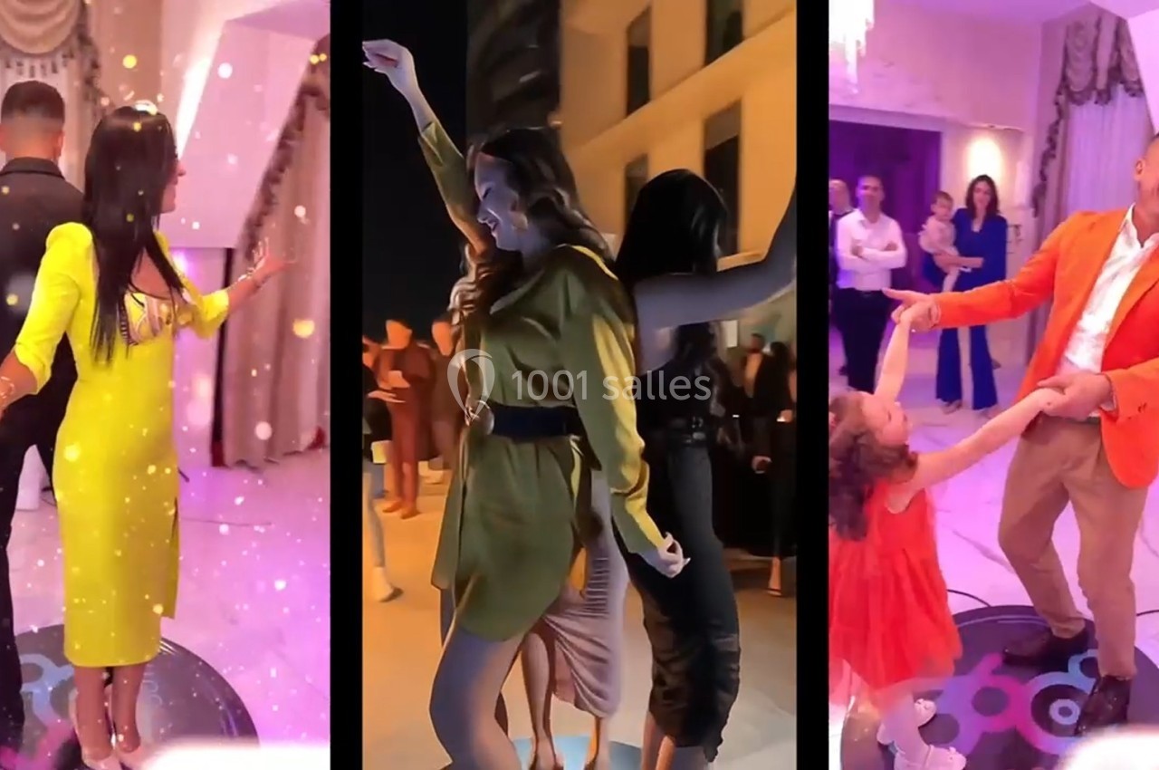 Des personnes dansent lors d'événements festifs, dans des ambiances lumineuses et conviviales.