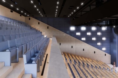 Miniature Auditorium Vue aérienne de la ville de Nîmes, montrant les toits, les arènes romaines et des bâtiments modernes environnants.