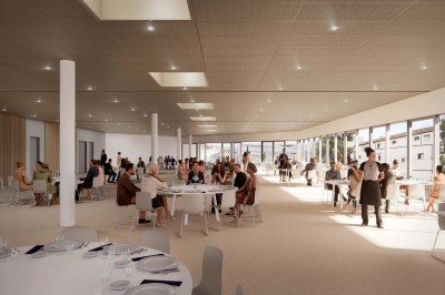 Miniature Salle de restauration Vue aérienne de la ville de Nîmes, montrant les toits, les arènes romaines et des bâtiments modernes environnants.