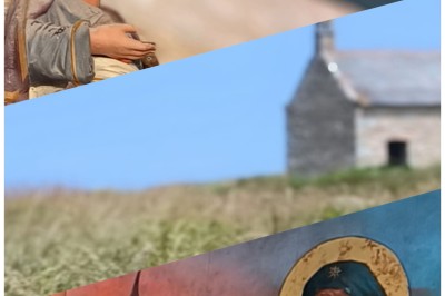 1. Vue sur une côte rocheuse avec la mer bleue en arrière-plan. 2. Jument et son poulain debout dans un pré verdoyant. 3…