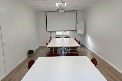 Miniature Salle de Sycomore Des personnes debout dans une salle décorée, tenant des verres, devant des tables dressées pour une fête.
