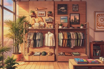 Vue aérienne d'une petite maison moderne avec une chambre, une salle de bain, un salon et une terrasse en bois.