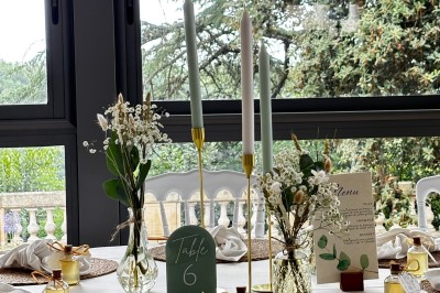 Allée bordée de grands arbres et de feuilles tombées, longeant une balustrade en pierre au coucher du soleil.