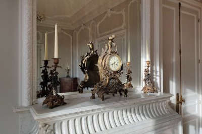 Miniature Location salle Chaptuzat (Puy-de-Dôme) - Château des Bérangers #23 Allée bordée de jeunes arbustes menant à une porte en fer, entourée d'arbres et d'un espace herbeux.