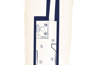 Plan d’un espace avec une salle principale nommée ’La Voûte’, une verrière et un espace ’Le Dégustoire’.