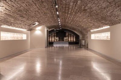 Plan d’un espace avec une salle principale nommée ’La Voûte’, une verrière et un espace ’Le Dégustoire’.