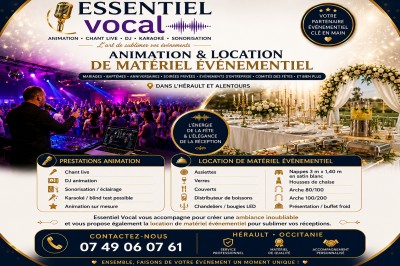 Miniature DJ Montpellier (Hérault) - Essentiel Vocal #7 Flyer promotionnel pour des services d'animation et location de matériel événementiel dans l'Hérault et alentours.
